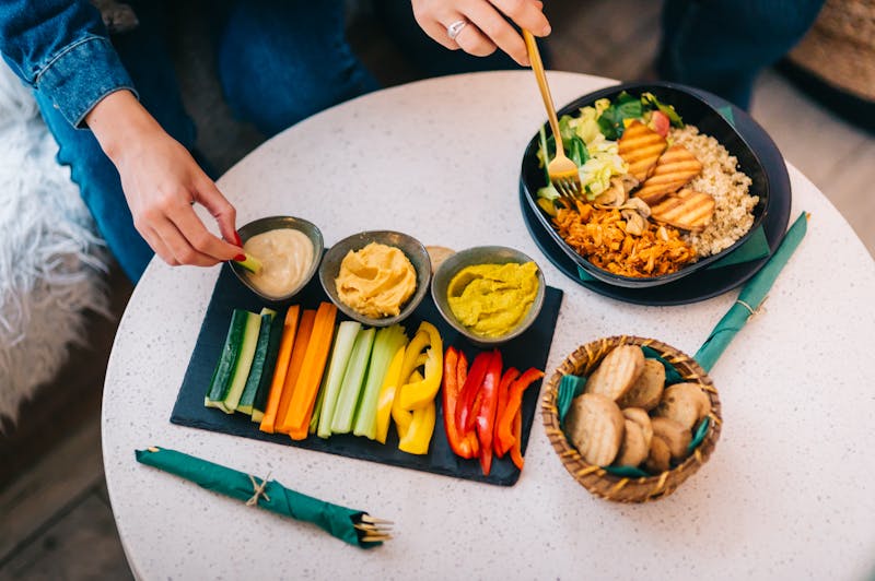 Fresh and colorful veggie power bowl with fresh ingredients at Chuys